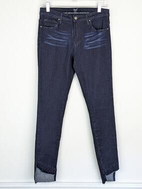 Versace V1969 Jeans Skinny Step Hem Raw Mid Rise Blue Boho Whiskering Size 27